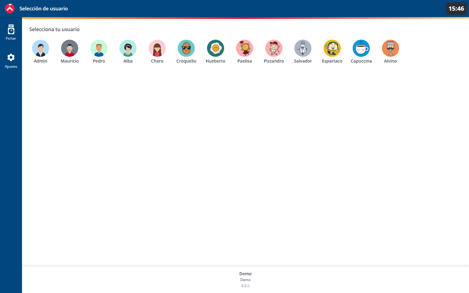 Pantalla de selección de usuario